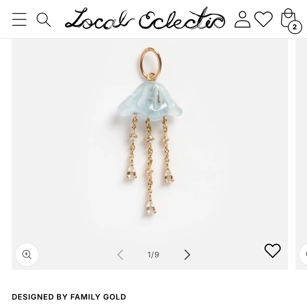 ISO! Family Gold Blue Jellyfish Charm Pendant